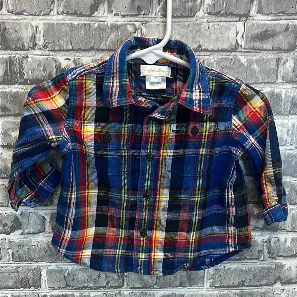Baby boys Ralph Lauren Blue and Red Button‎ Down Shirt Classic Plaid